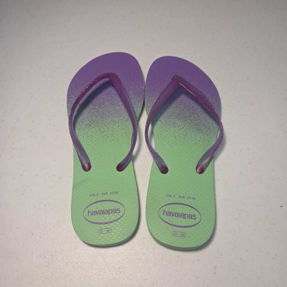 Havaianas Women Purple Lime Ombré Slim Style Brazil Flip Flop Sandals Size 6